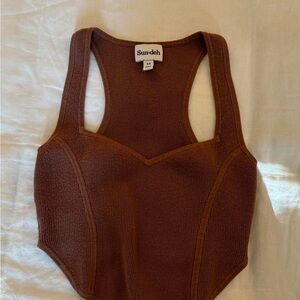 Aritzia Sun-Deh Brown Ribbed Corset Knit Crop Top